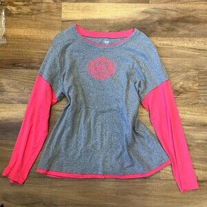 SB Active T-Shirt Womens XL Heather Gray Pink Layered Look Graphic Long